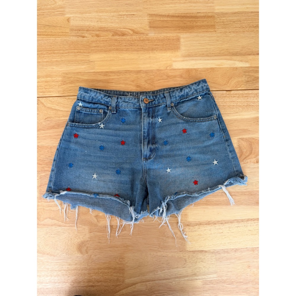 No Boundaries Women's Star Embroidered Denim Shorts Medium Wash Cutoff Size 11